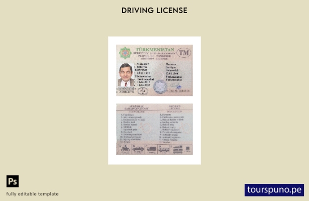 Plantilla de licencia de conducir de Turkmenistán lista para imprimir